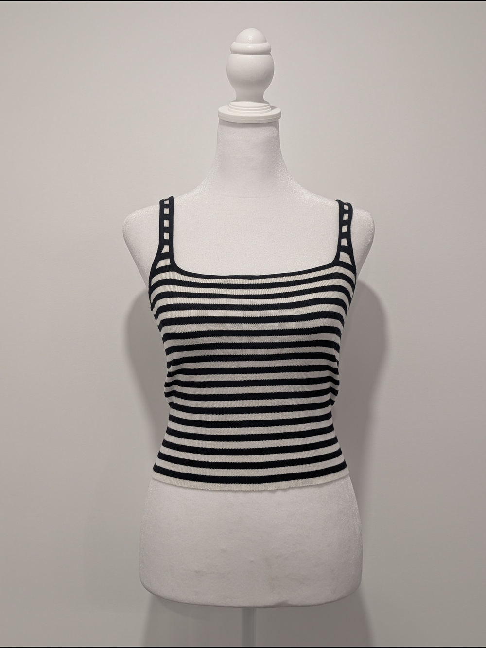 Dynamite Black & White Striped Square-Neck Knit Tank